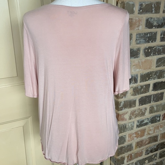 Ann Taylor Loft Peach Tie Waist Top Soft T-Shirt Jersey Knit Round Neck - Picture 3 of 16
